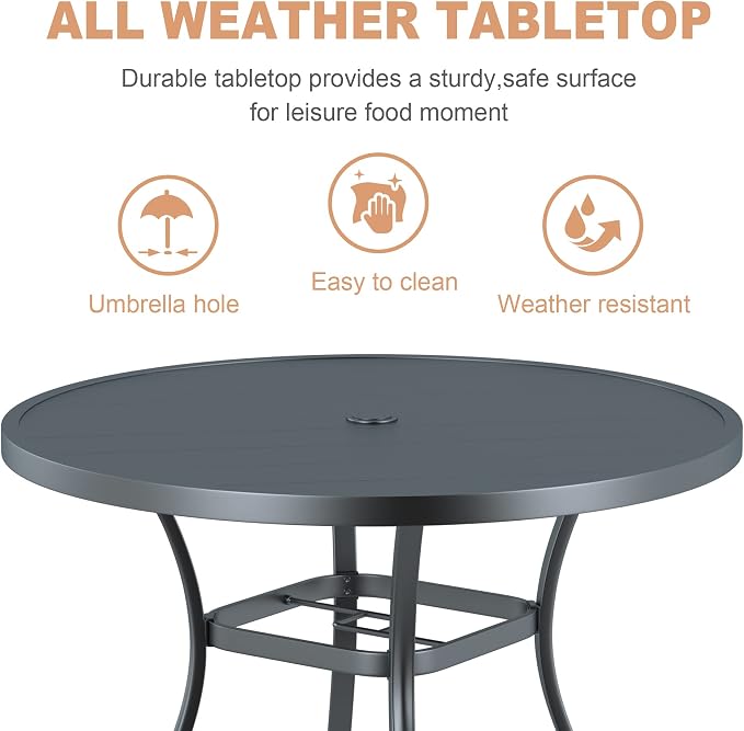 VICLLAX Round Patio Dining Table, 41 inch Metal Outdoor Dining Table - Image 6