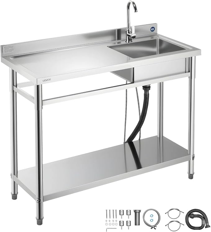 VEVOR Stainless Steel Utility Sink, Free Standing Single Bowl Commercial by VEVOR
