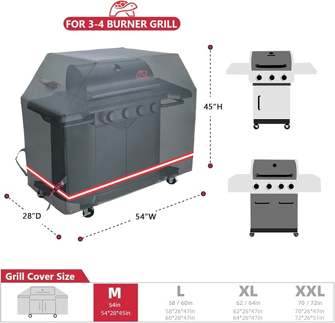 Turtle Life BBQ Grill Cover, 54 Inch Heavy Duty Waterproof 3-4 Burner Barbecue - Image 2