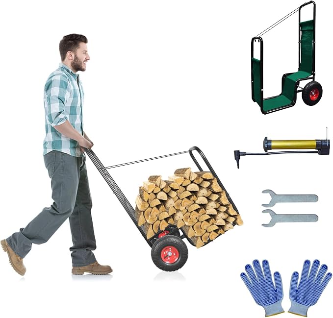 Firewood Cart with Pneumatic Wheel: 44 X 27 X 20 in Heavy Duty 220 lbs Load - Image 6