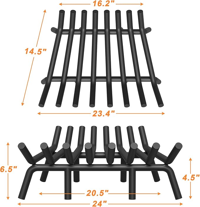 Fireplace Grate 24 Inch with 8 Support Legs, Round Solid Steel Heavy Duty - Image 2