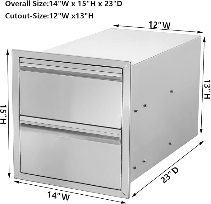 Outdoor Kitchen Drawers 14" W x 15" H x 23" D Flush Mount BBQ Drawers Double - Image 2