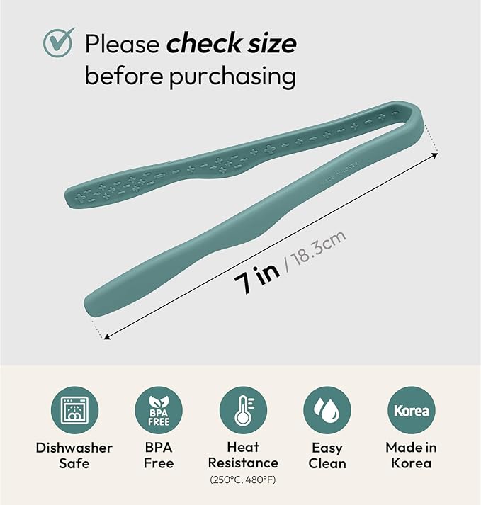 Tongs: 7 Inch Green Silicone Mini Tongs with Anti-Slip Grip
