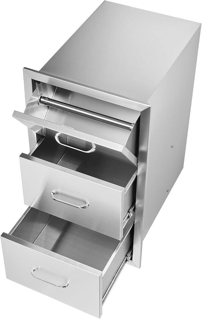 VEVOR 17W x 30H x 21D Inch Outdoor Kitchen Stainless Steel Double Access Drawers - Image 10
