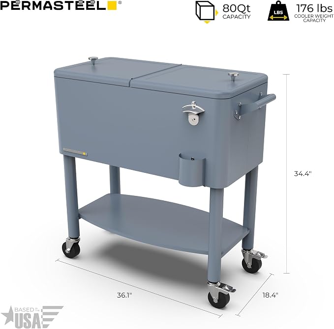 Permasteel 80 Quart Party Cooler, Rolling Ice Chest - Image 11