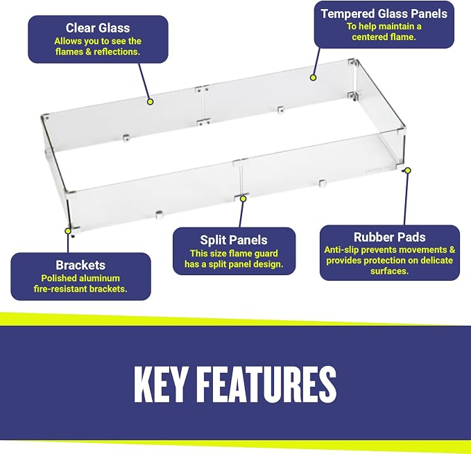 41.5" X 17.5" X 6” Rectangular Glass Flame Guard - Image 3