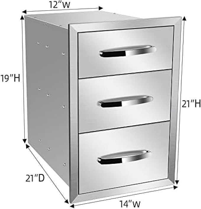BBQ Outdoor Kitchen Drawers Stainless Steel 3-Drawer BBQ Drawer Enclosed - Image 2