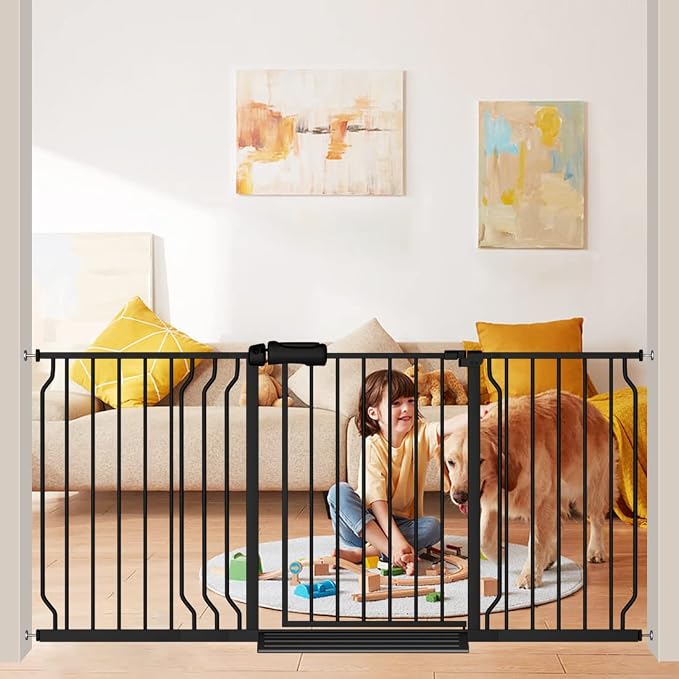 Extra Wide Baby Gate Black 62-67 Inch Wide Pressure Mounted Auto Close Child by FlowerFrail