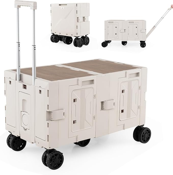 Goplus Large Foldable Utility Cart w/ 2-Tier Storage Crates, 5 Rotate Wheels by Goplus