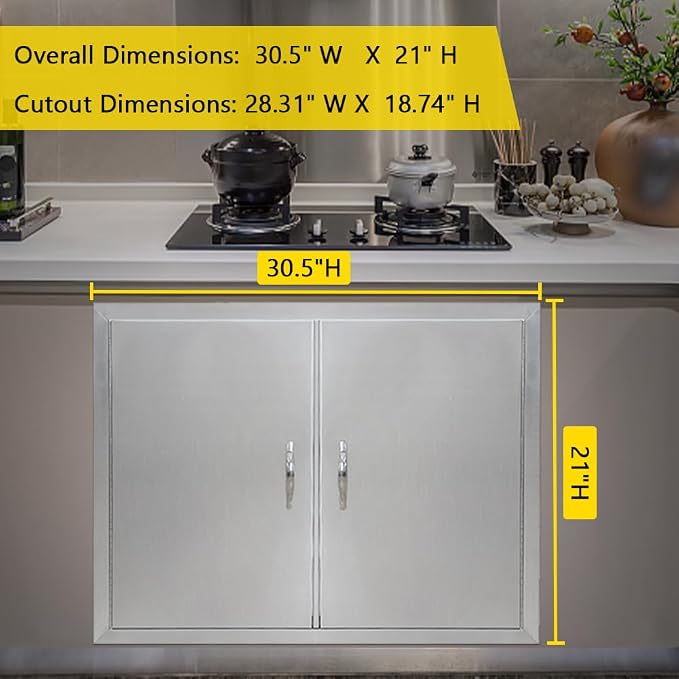 30.5"x21" Brushed Stainless Steel BBQ Access Door, Double Door - Image 7