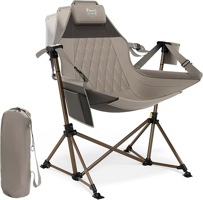 Oversized Hammock Camping Chair in Tan, 400 lb Support, Padded Seat