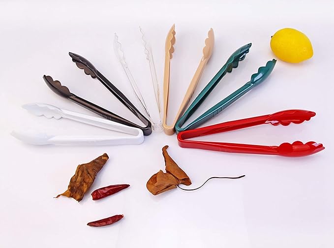 Beige Plastic Serving Tongs, Set of 12, Food Safe Polycarbonate
