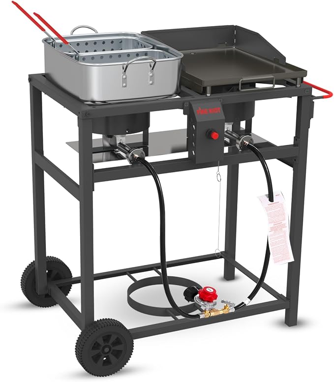 Outdoor Propane Deep Fryer and Griddle Combo, Portable 2-in-1 Cooking Station by FireRiot