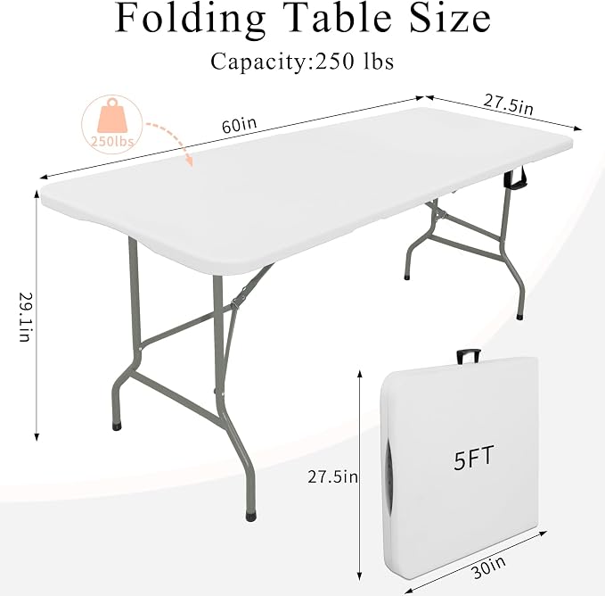 Folding Tables with Carrying Handle Lightweight Rectangular Portable Plastic - Image 2