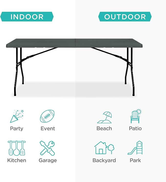 Best Choice Products 6ft Plastic Folding Table, Indoor Outdoor Heavy Duty - Image 4