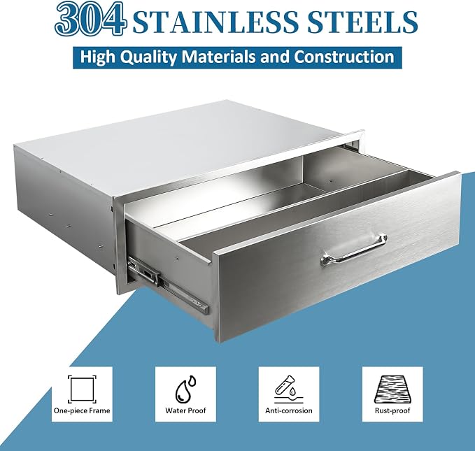 Outdoor Kitchen Drawers 30"Wx10"Hx23"D Flush Mount Access Single Drawer BBQ - Image 3