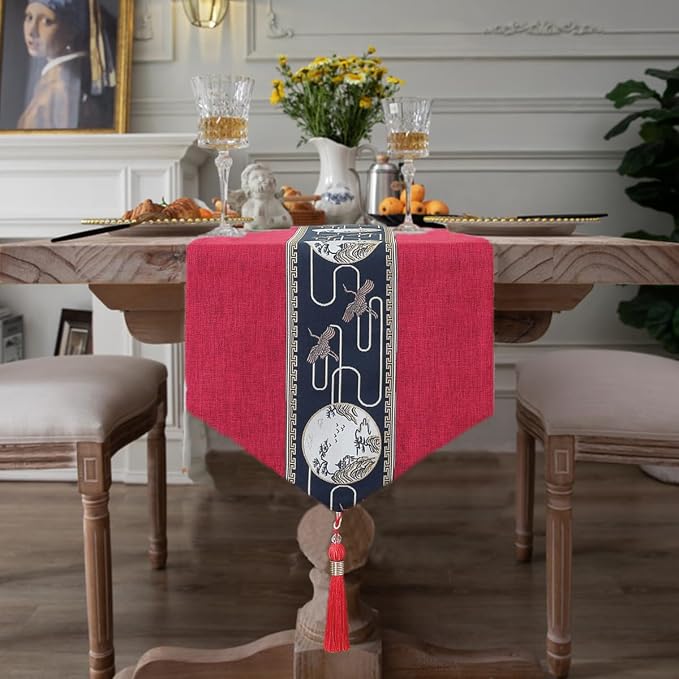Embroidered Tassel Table Runner Chinese Style Landscape Painting Waterproof - Image 3