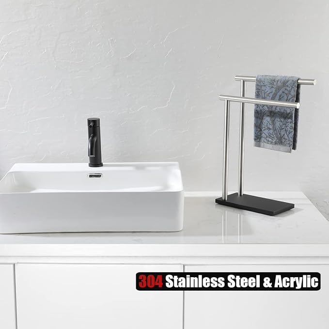 JQK Hand Towel Holder Stand Brushed, Modern Tree Rack Free Standing - Image 3