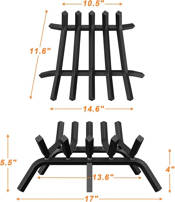 Fireplace Grate 17 Inch, Solid Steel Heavy Duty Fireplace Log Holder - Image 2