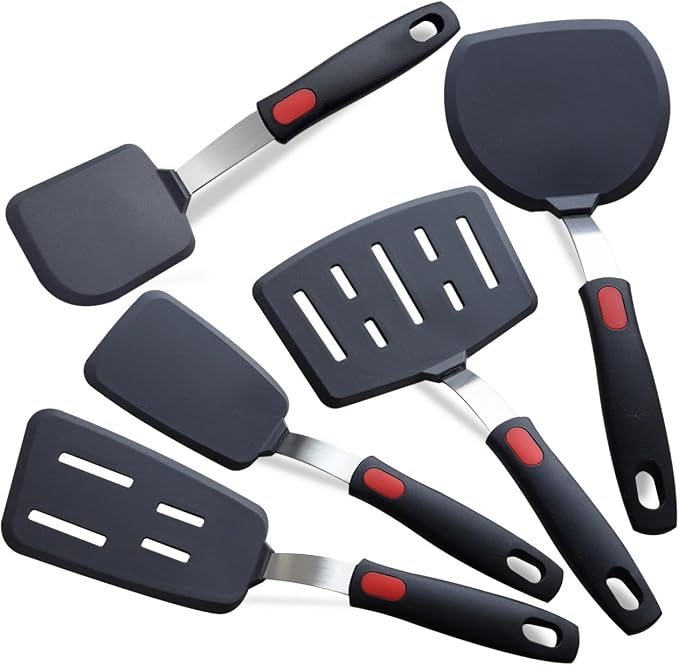 Silicone Spatula Turner, 600°F Heat Resistant Kitchen Cooking Utensils Set by KAKAMINA