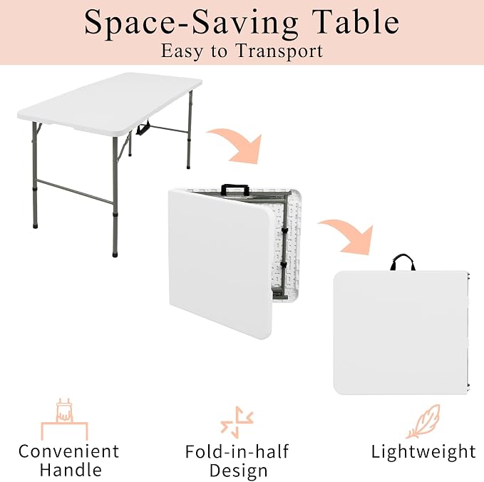 Folding Tables with Carrying Handle Lightweight Rectangular Portable Plastic - Image 4