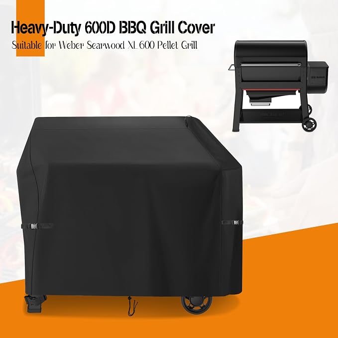 Grill Cover for Weber Searwood 600 XL Pellet Grill, Heavy-Duty 600D Griddle - Image 2
