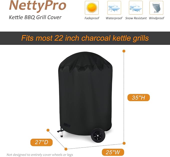 NettyPro Grill Cover for Charcoal Kettle Grill 22 inch, Heavy Duty Waterproof - Image 6
