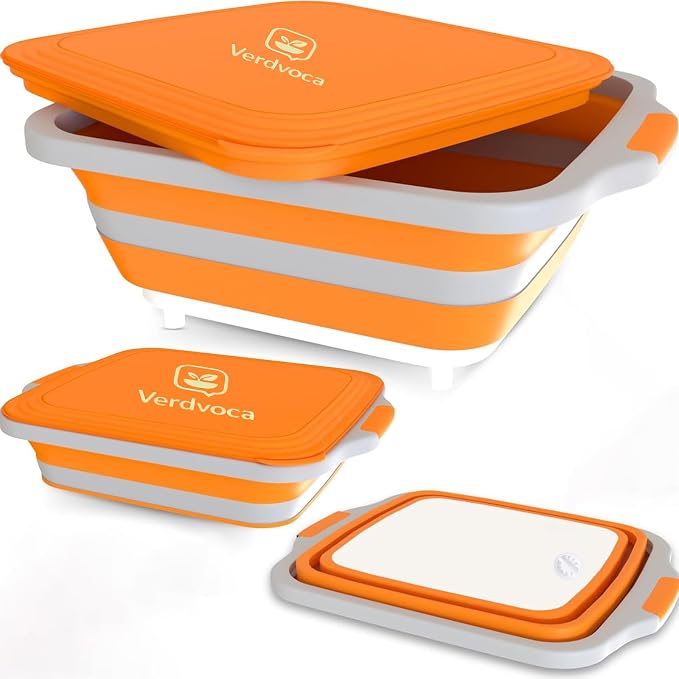 30L Orange & 16L Orange Collapsible BBQ Prep Tub - Image 5