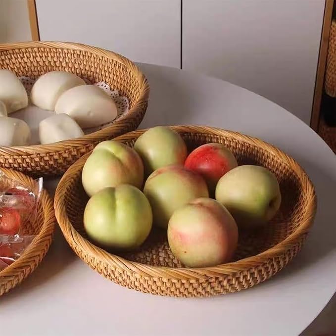 RT&BS Round Rattan Tray, Natural Rattan Decorative Tray, Christmas Food Tray - Image 5