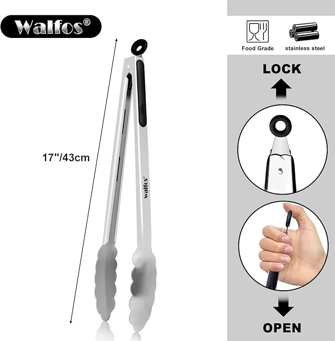 Stainless Steel Grill Tongs, 17 Inch, Set of 2 with Silicone Grips