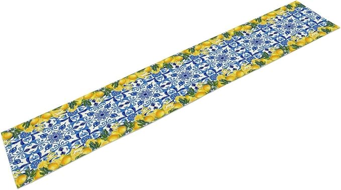 Blue Lemon Table Runner, Italy Tile Yellow Lemon Fruit Table Runners - Image 8