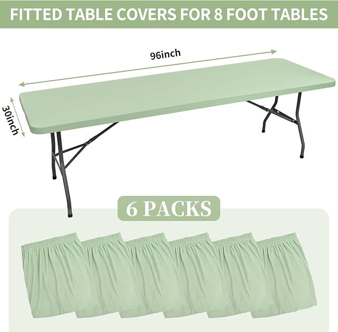 6 Pack Stretch Fabric Table Top Cap Cover, fits 8' Tables, Spandex Table Covers - Image 2