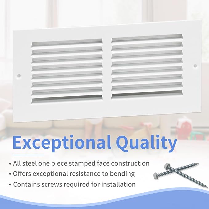 10"W x 4"H Steel Return Air Grille, Air Return Vent Cover - Image 2