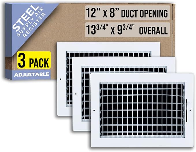 Fits 12x8 Duct Opening Steel Adjustable Air Supply Grille by Handua | Register by Handua