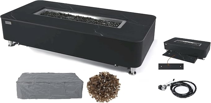 Elementi+ | Valencia Gas Fire Pit | Cast Concrete Body & Marble Porcelain Top | by AMSFireplaceInc