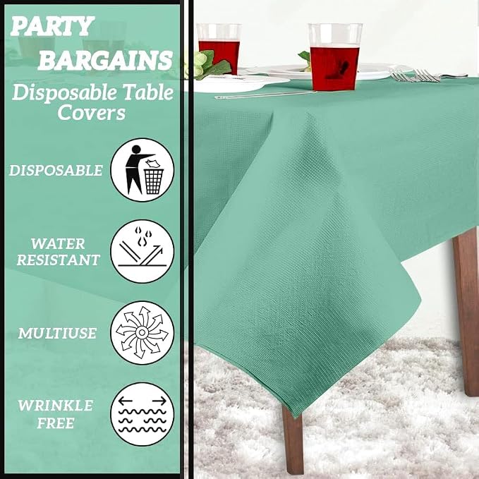 PARTY BARGAINS 54" X 108" Paper & Plastic Table Covers, Mint Green, 5 Pack - Image 3