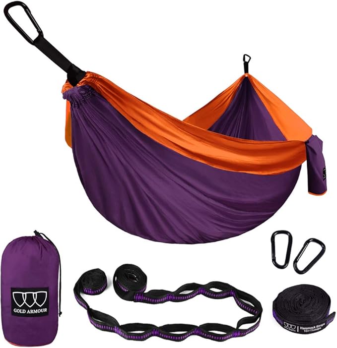 Hammock, Extra Large Double Camping Hammock, 500 lb, Purple and Orange