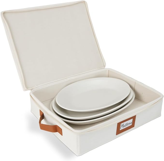 HOMELUX THEORY Platter Storage, Ivory Hard Shell China Storage Containers by HomeluxTheory