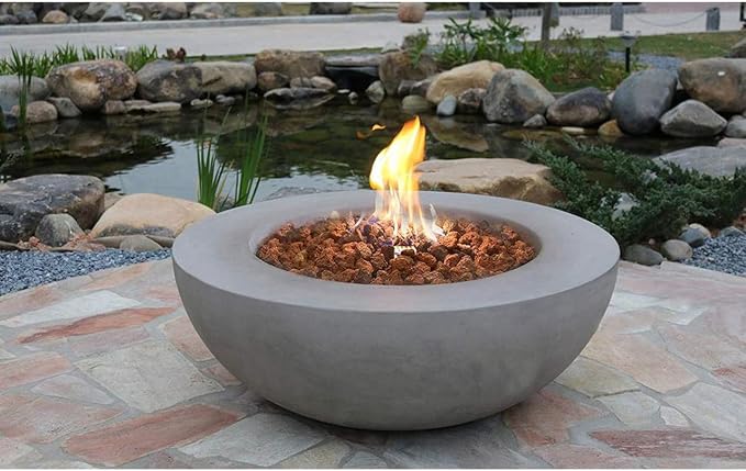 Elementi | Lunar Gas Fire Pit Cast Concrete 42" Round Fire Table, Outdoor Fire - Image 9