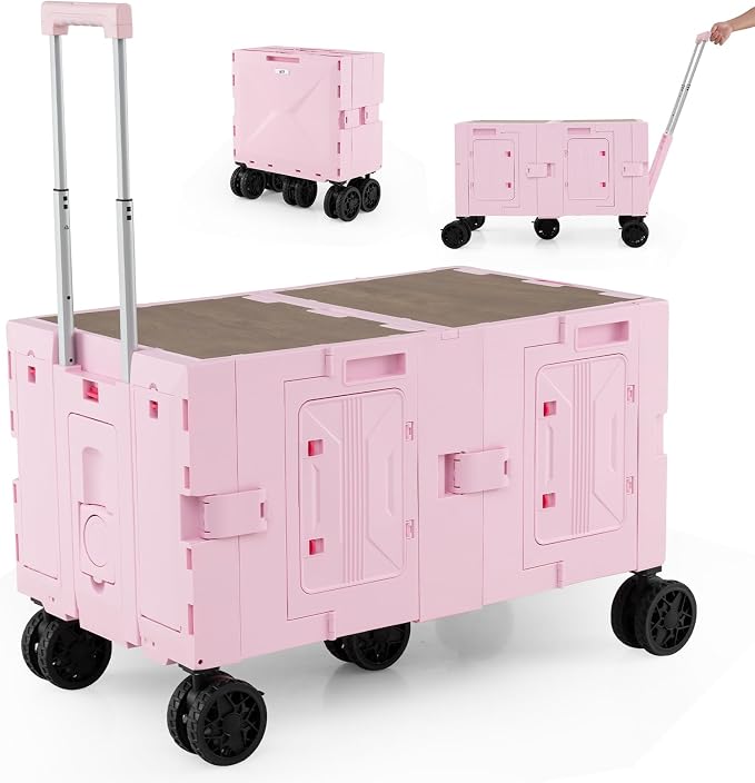 Goplus Large Foldable Utility Cart w/ 2-Tier Storage Crates, 5 Rotate Wheels by Goplus