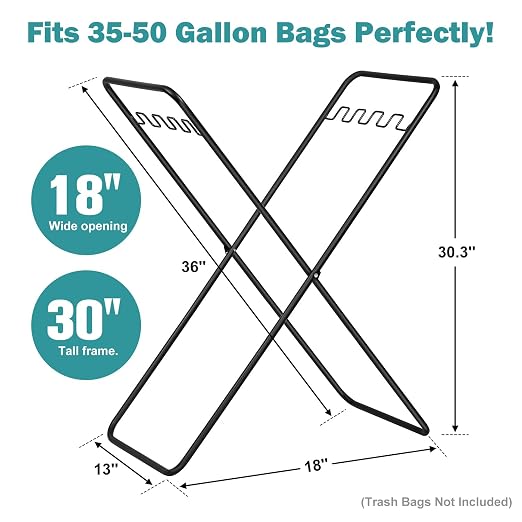 Trash Bag Holder Stand, Foldable Metal Garbage Bag Frame Fits 30-50 Gallon - Image 5