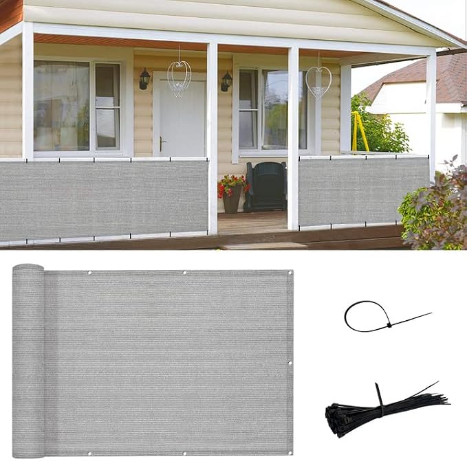 SUNNY GUARD 3'x16' Brown Grey Balcony Deck Privacy Screen Fence, Apartments by SUNNYGUARD
