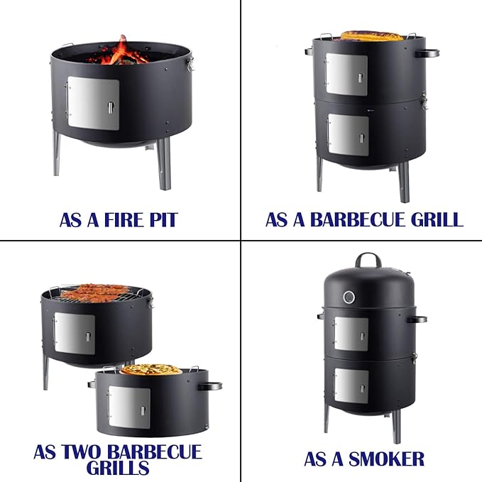 Realcook Vertical 17 Inch Steel Charcoal Smoker, Heavy Duty Round BBQ Grill - Image 2