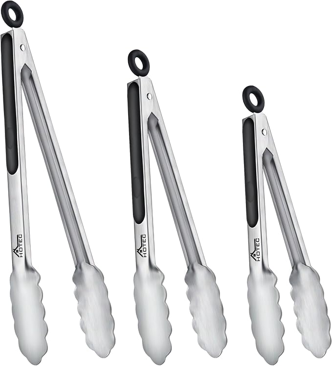 Hotec Stainless Steel Kitchen Tongs, Locking Metal Food Tongs by Hotec