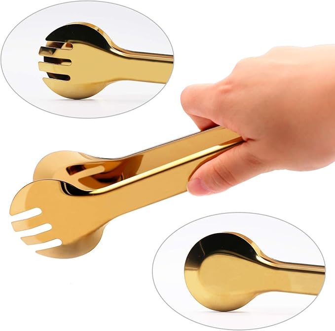 Tongs Set of 4, 9.5 Inch Gold Stainless Steel Food-Grade Serving Tongs