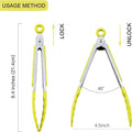 Serving Tongs 3-Pack, 7-Inch Yellow Silicone-Tip Set with Locking Ring