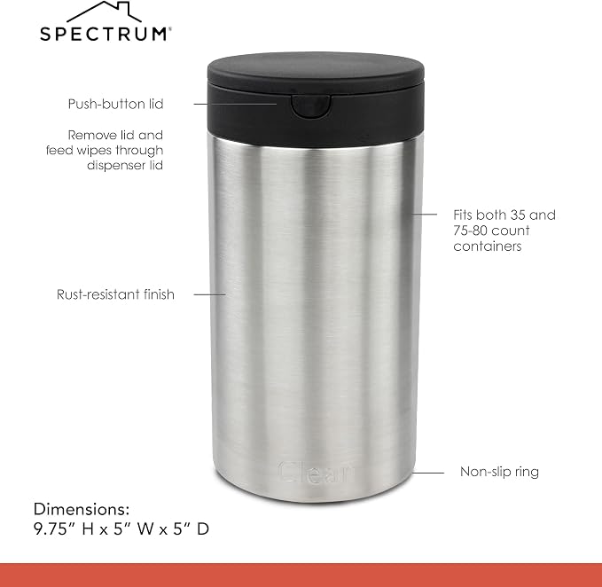 Spectrum Disinfecting Wipes Container Satin Nickel Refillable Stainless Steel - Image 6