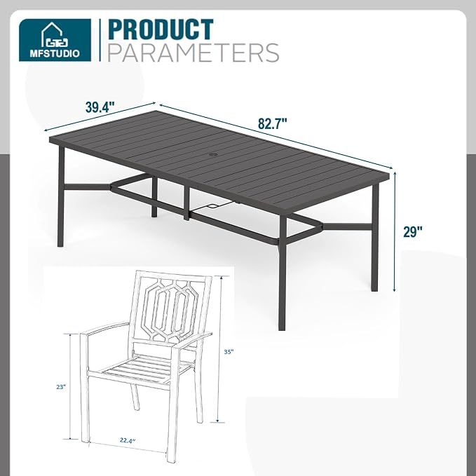 MFSTUDIO Patio Dining Set for 8, 9 Piece Outdoor Dining Set, Metal Patio Table - Image 9