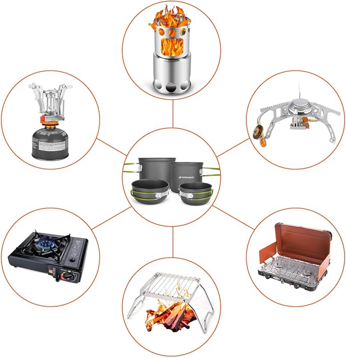 Odoland 16pcs Camping Cookware Mess Kit, Lightweight Pot Pan Mini Stove - Image 5
