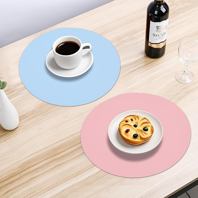 Round Faux Leather Placemats Set of 6, Reversible PU Placemat - Image 3